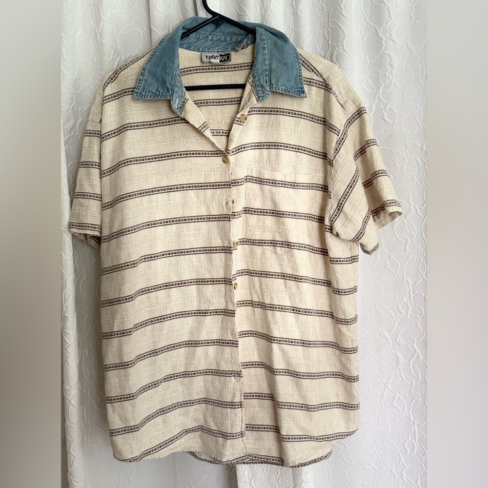 Krazy Kat(18/20)Cream and Blue Casual Button Down Shirt